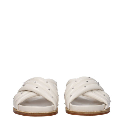 Front view of Fabiana Filippi Beige Leather Slippers with studs and open toe design.