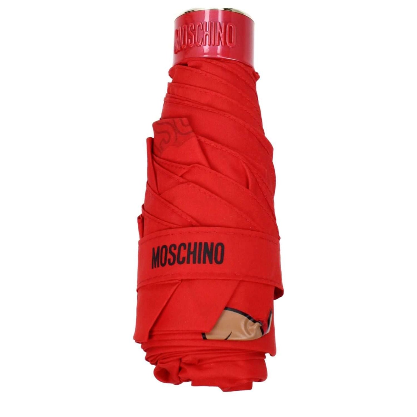 Moschino Red Polyester Umbrella with logo and clip closure, designed in bright red for casual style, MPN 8351SUPERMINIC, code F81733.