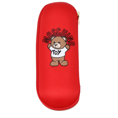 Red Moschino umbrella case with bear logo, designed for Moschino Red Polyester Umbrella, features bright red color and zip closure.