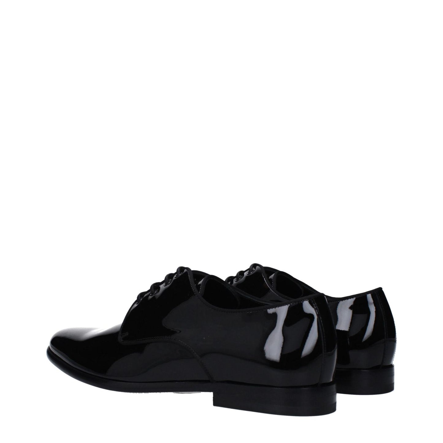 Dolce & Gabbana Black Leather Oxfords And Derbies, patent leather, lace up, low flat heel, pointy toe, casual style.