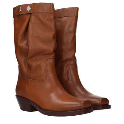 Isabel Marant Brown Leather Ankle Boots with aged effect and button closure, mid heels, square toe, casual style - MPN BO0119FAB3A23S50HA