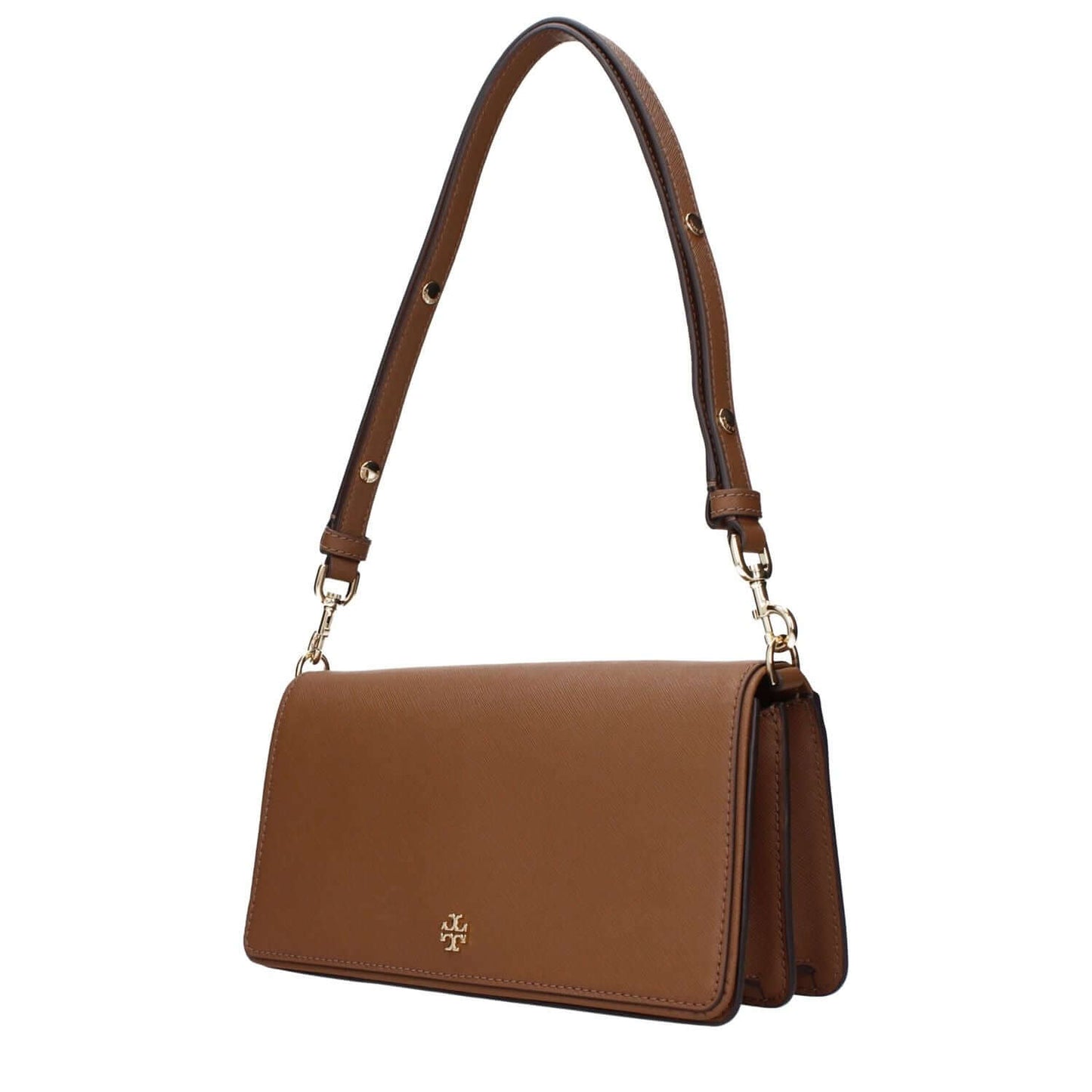 Tory Burch Brown Leather Shoulder Bag with front logo, adjustable and removable handle, divider pocket. MPN 157617909, code F83370.