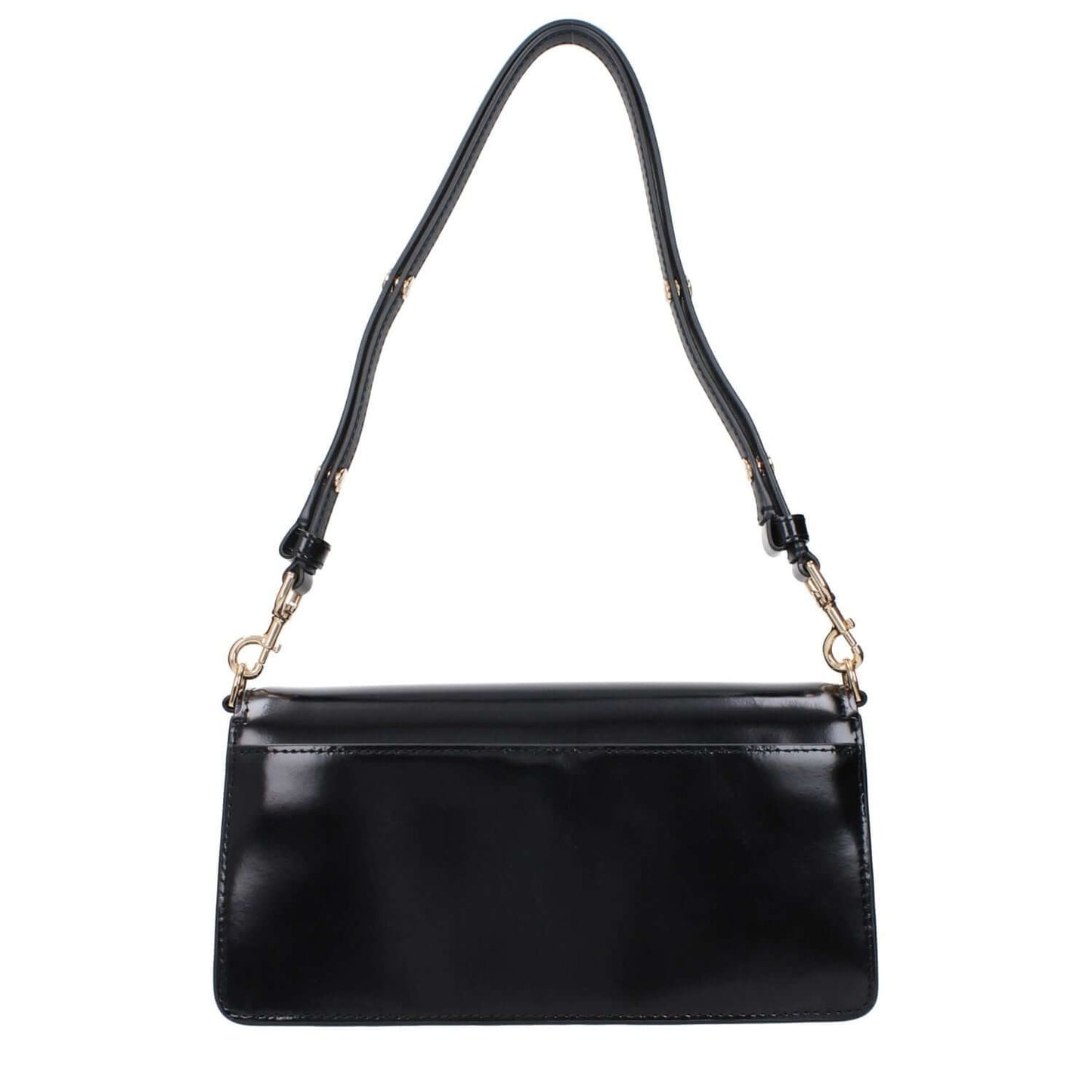 Tory Burch Black Leather Shoulder Bag with adjustable handle and front logo, featuring a divider inner pocket.