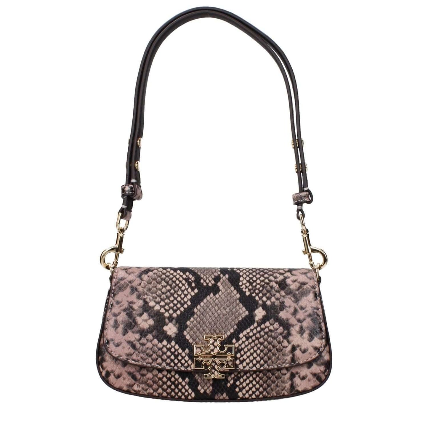 Tory Burch Pink Leather Shoulder Bag with adjustable and removable handles, featuring a front logo in a stylish design.