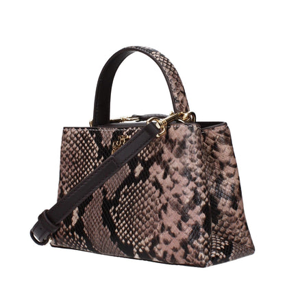 Snakeskin-patterned handbag with adjustable shoulder strap and gold details