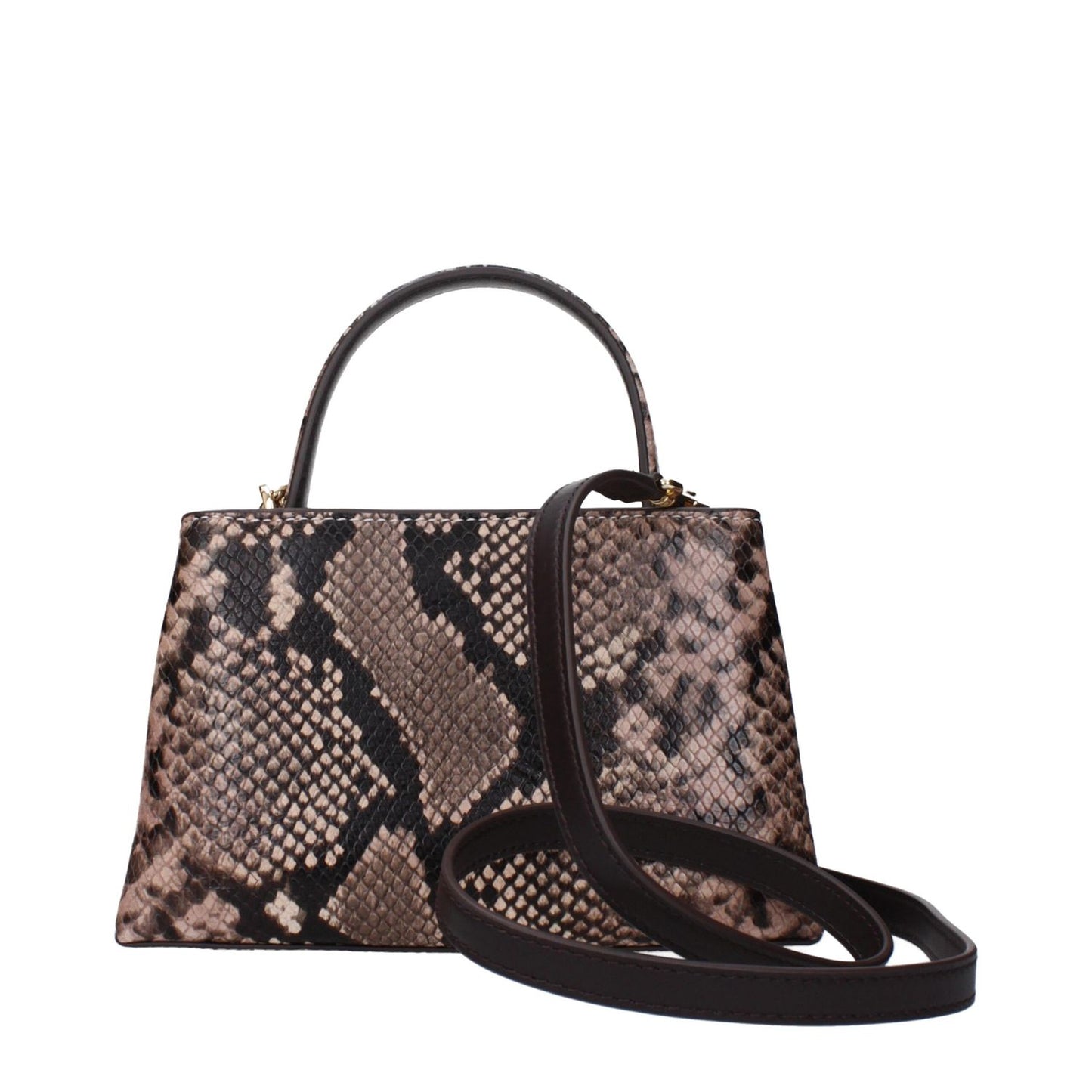 Snakeskin handbag with a top handle and removable strap