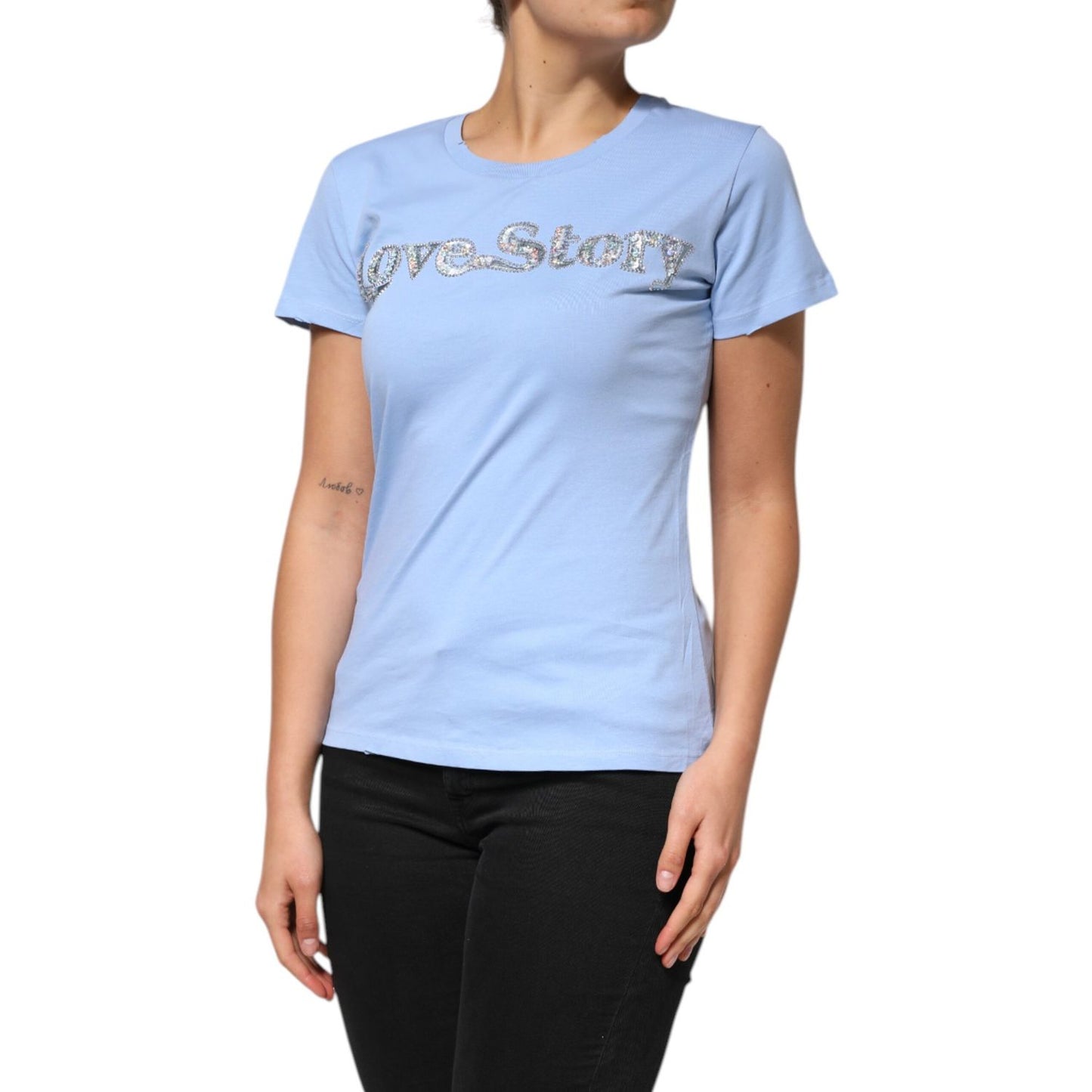 PINKO Blue Love Story Sequined Embellished Short Sleeves T-shirt