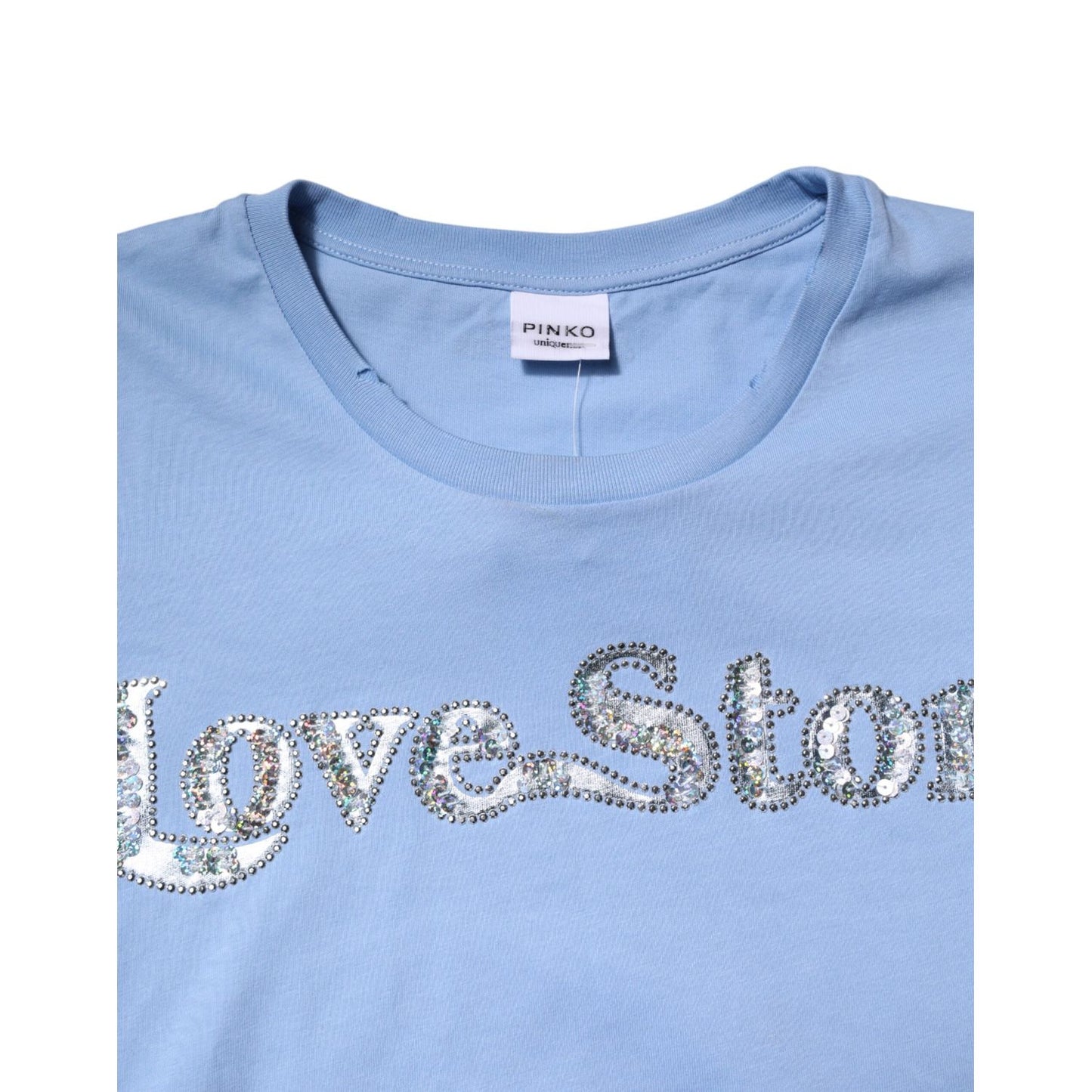 PINKO Blue Love Story Sequined Embellished Short Sleeves T-shirt