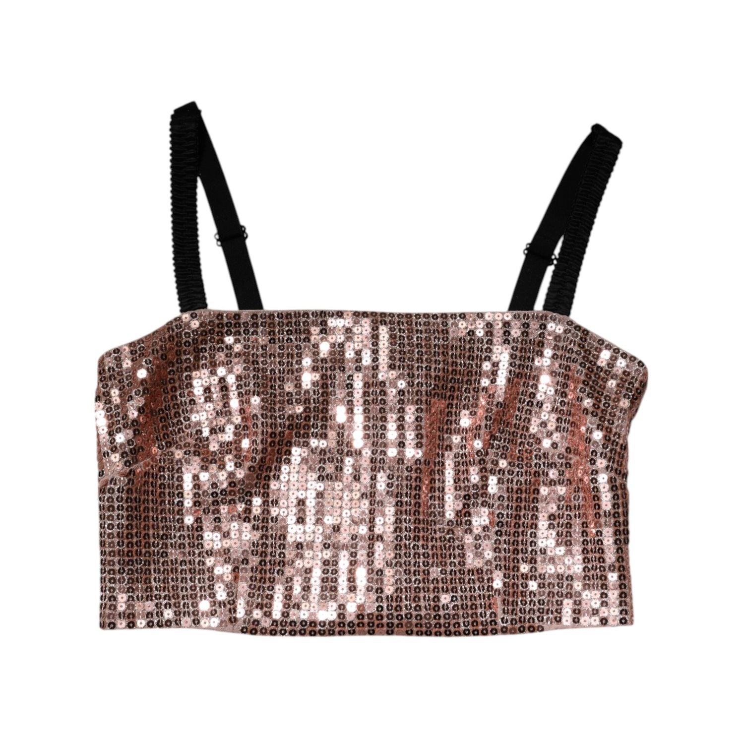 Dolce & Gabbana Pink Sequined Nylon Sleeveless Cropped Top