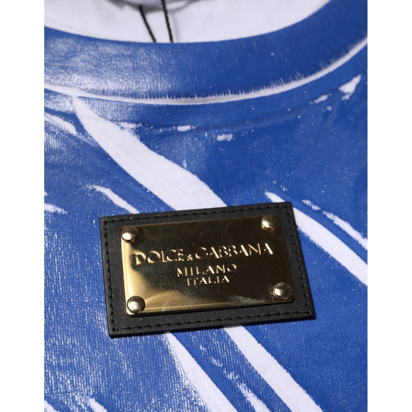 Dolce & Gabbana Blue White Cotton Logo Plaque Women Tank Top