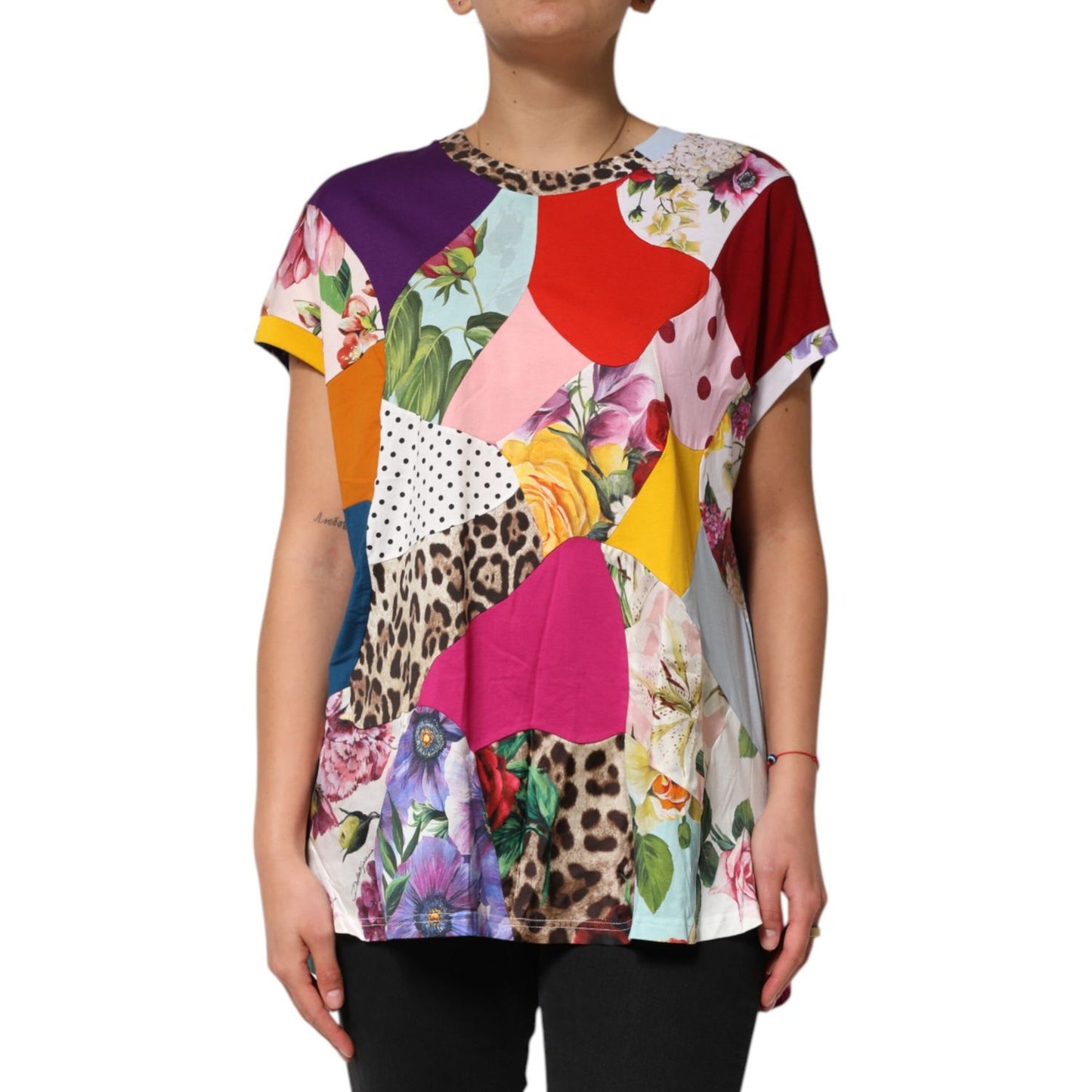 Dolce & Gabbana Multicolor Patchwork Cotton Silk Blouse Top
