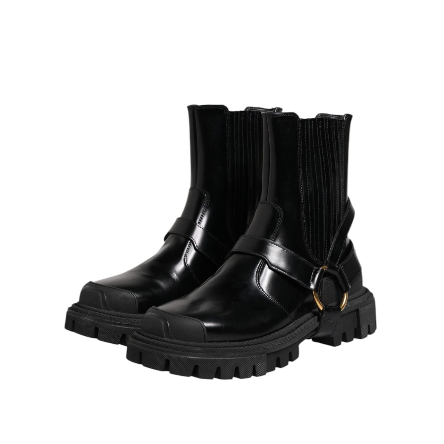 Dolce & Gabbana Black Leather Chelsea Men Short Boots Shoes