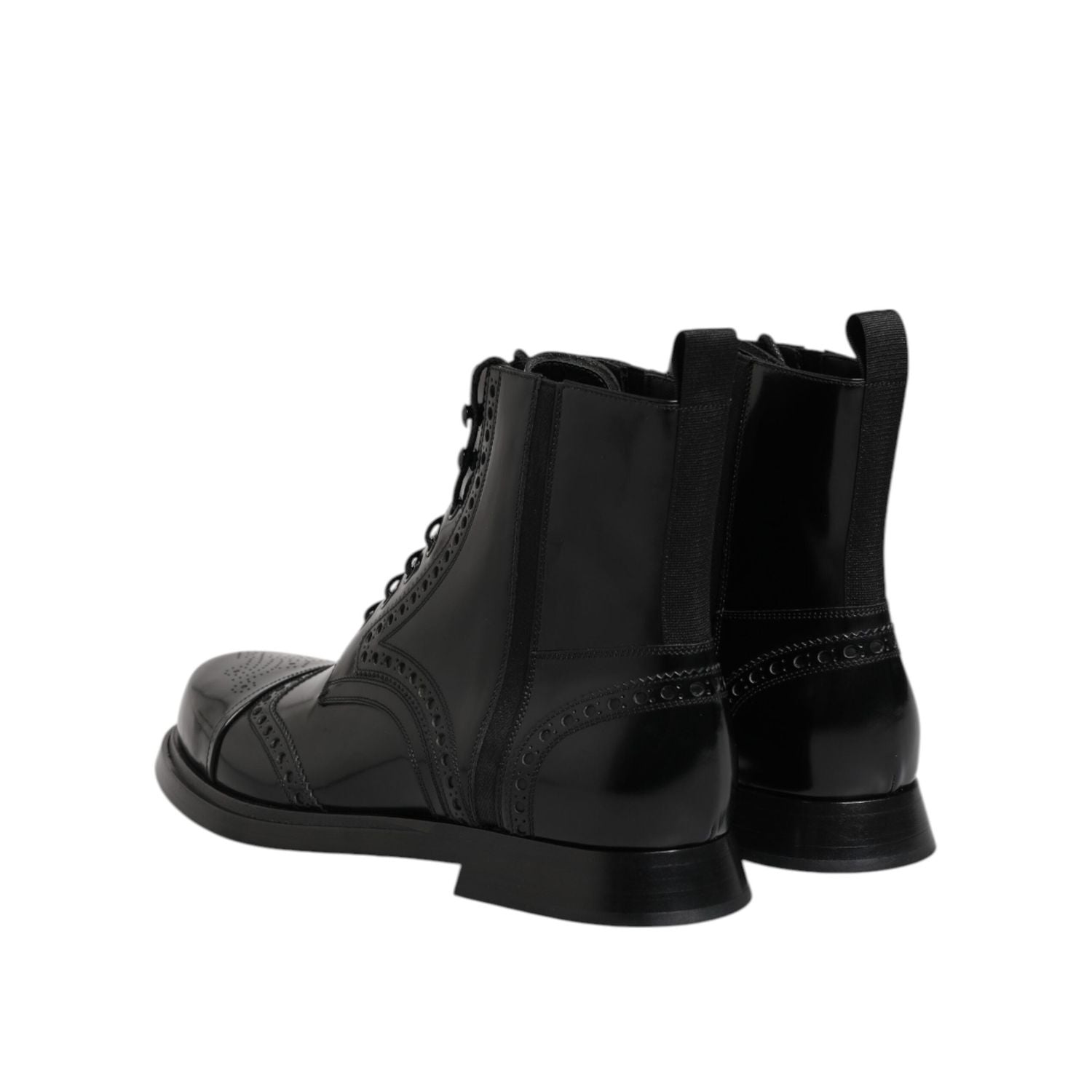 Dolce & Gabbana Black Leather Lace Up Mid Calf Boots Shoes
