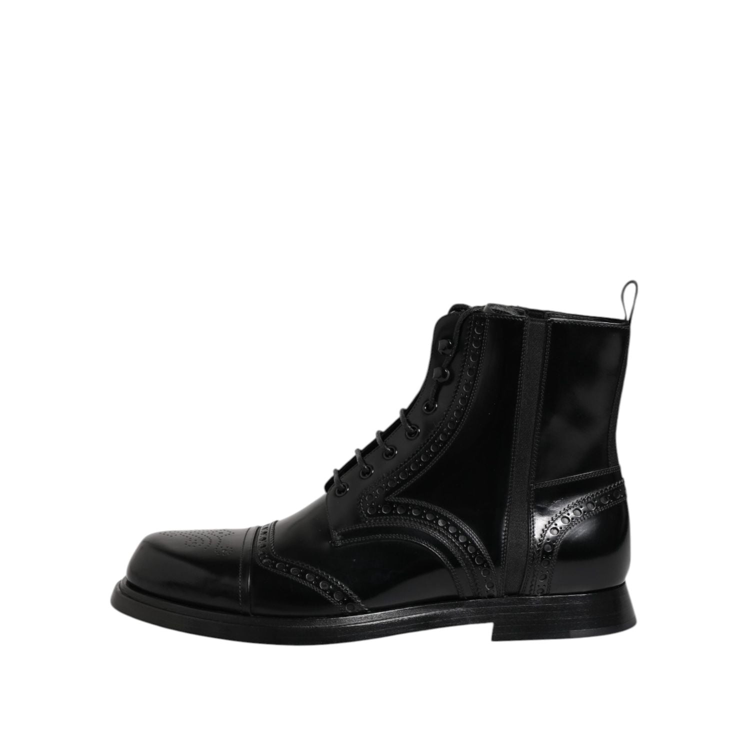 Dolce & Gabbana Black Leather Lace Up Mid Calf Boots Shoes