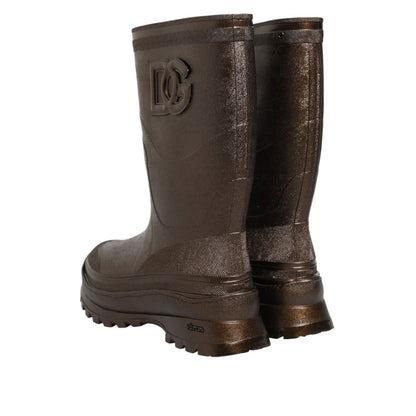 Dolce & Gabbana Metallic Brown Pull On Rain Boots Shoes