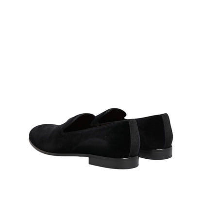 Dolce & Gabbana Black Velvet Slip On Loafers Men Formal Shoes