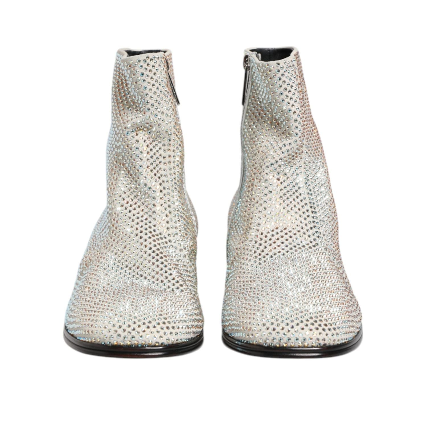 Dolce & Gabbana White Strass DG Logo Heels Ankle Boots Shoes