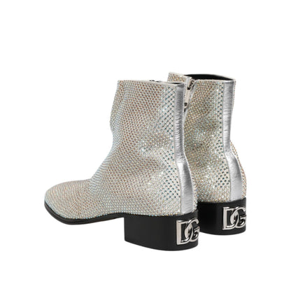 Dolce & Gabbana White Strass DG Logo Heels Ankle Boots Shoes