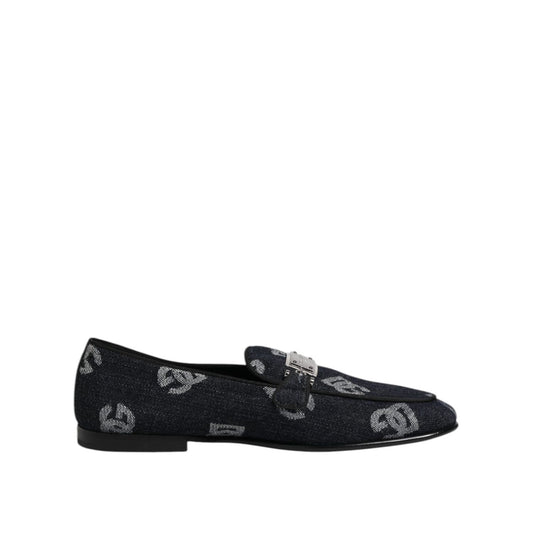 Dolce & Gabbana Blue Logo Cotton Loafers Formal Dress Shoes