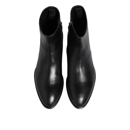 Dolce & Gabbana Black Leather Mid Calf Men Boots Shoes