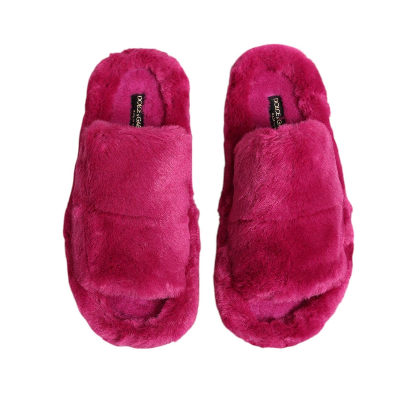 Dolce & Gabbana Pink Acrylic Faux Fur Mens Flats Sandals Shoes