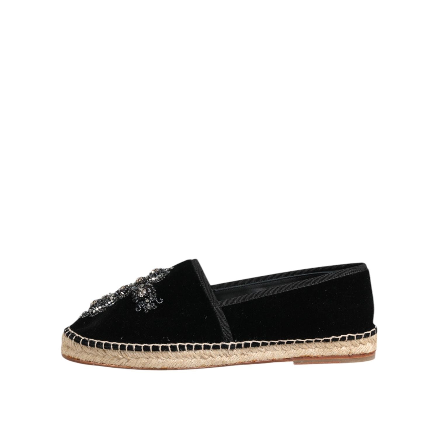 Dolce & Gabbana Black Cross Crystal Slip On Espadrille Shoes