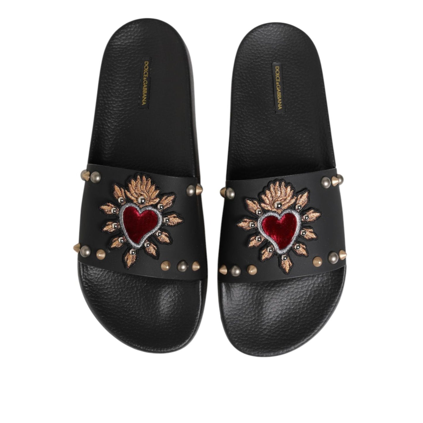 Dolce & Gabbana Black Rubber Sacred Heart Slides Men Beachwear Shoes