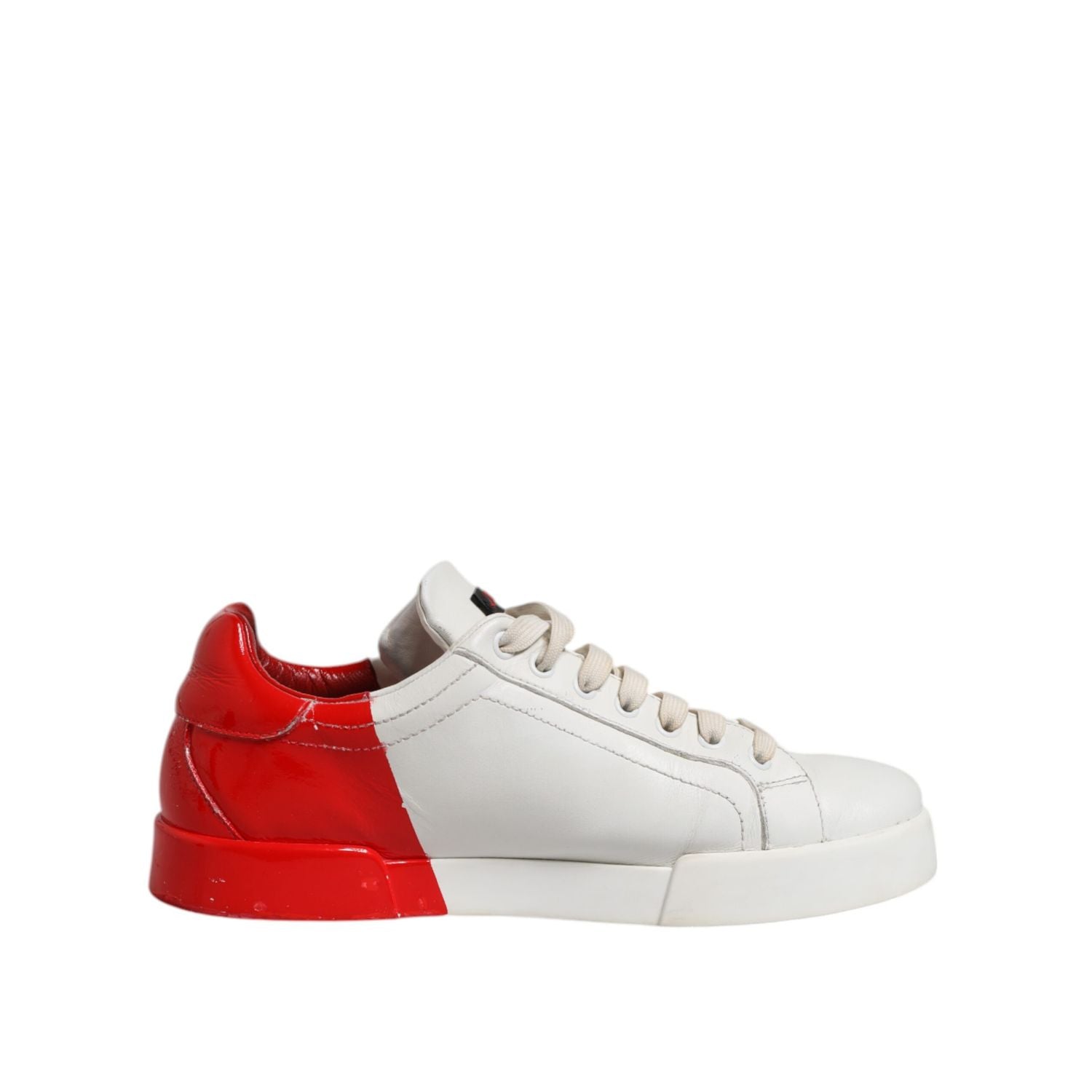 Dolce & Gabbana White Red Leather Logo Low Top Sneakers Shoes