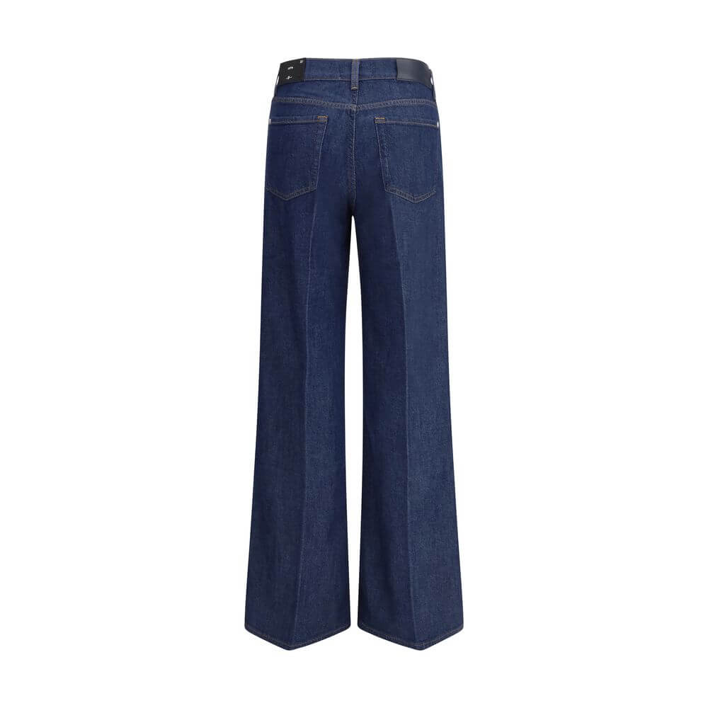 Back view of 7FOR Blue Cotton Jeans Denim with wide leg silhouette and five-pocket design, perfect for a relaxed, refined look.