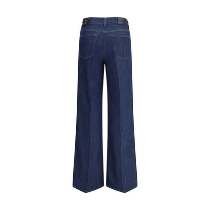 Back view of 7FOR Blue Cotton Jeans Denim with wide leg silhouette and five-pocket design, perfect for a relaxed, refined look.