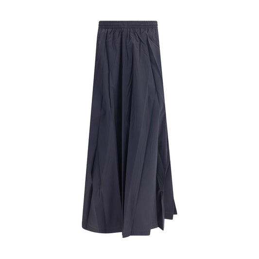 Balenciaga Blue Polyester Long Skirt with elasticated waistband and flared design, featuring side welt pockets for stylish comfort.