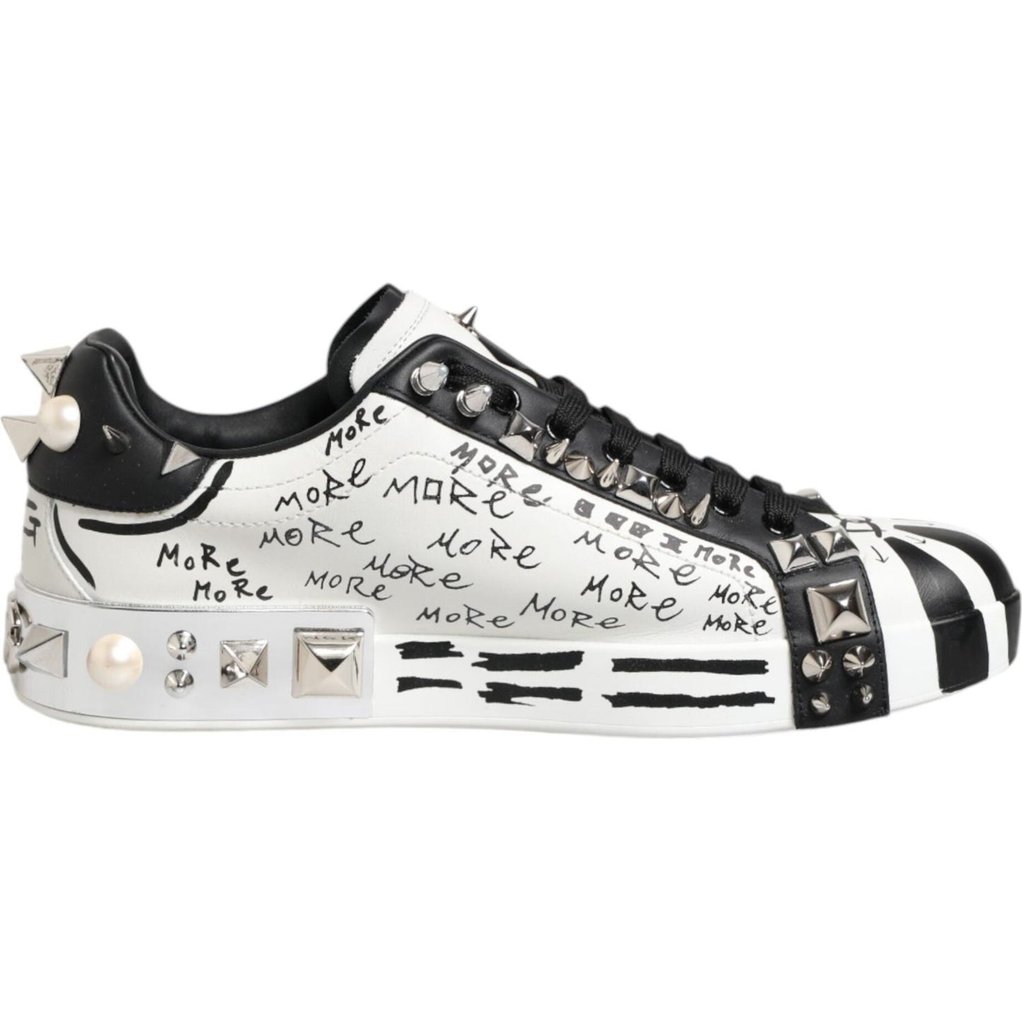 Dolce & Gabbana Black White Studded Low Top Sneakers Shoes