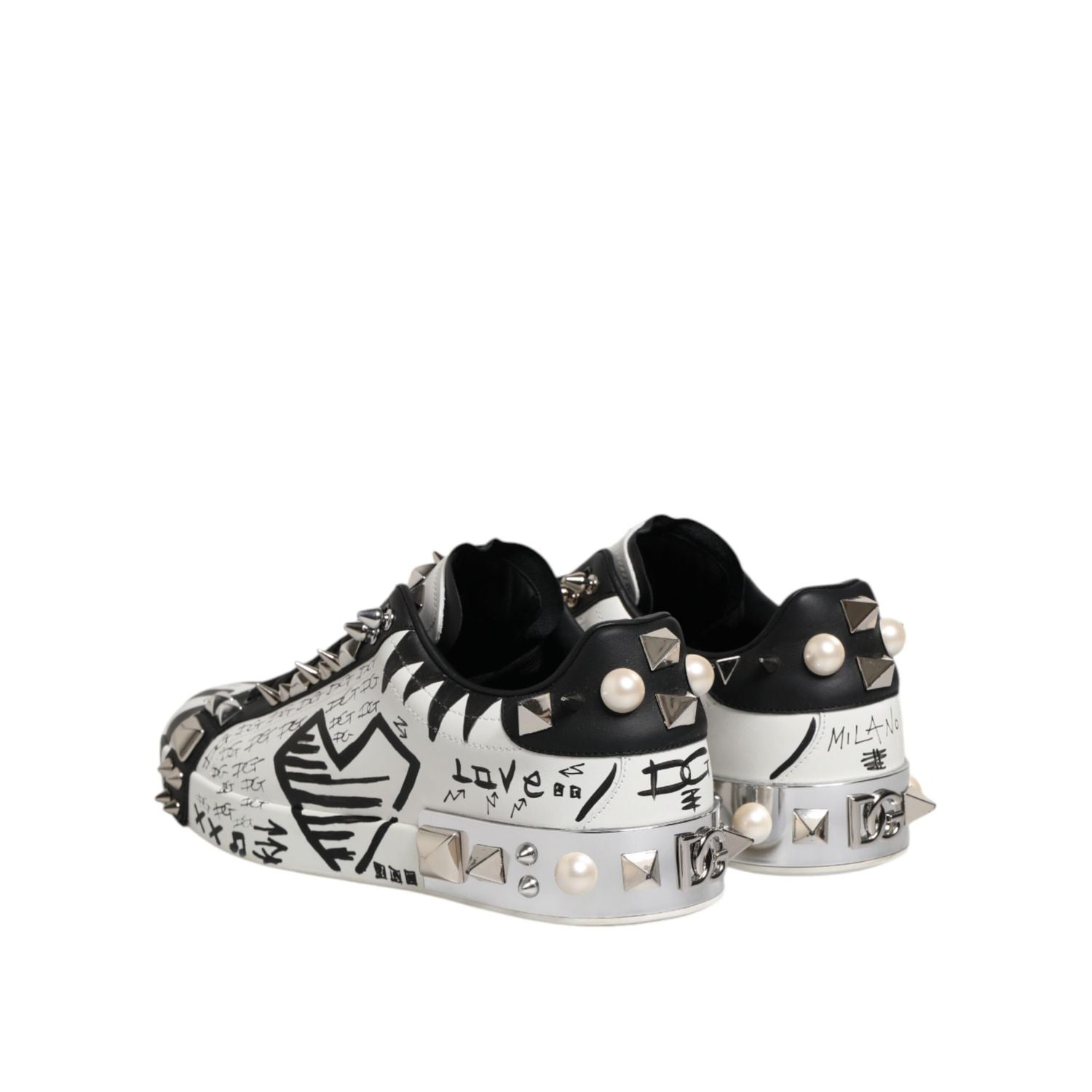 Dolce & Gabbana Black White Studded Low Top Sneakers Shoes