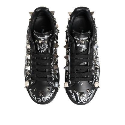 Dolce & Gabbana Black Portofino Stud Embellished Sneakers Shoes