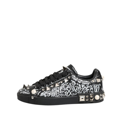 Dolce & Gabbana Black Portofino Stud Embellished Sneakers Shoes