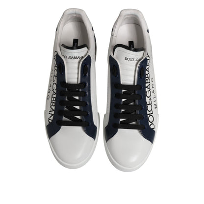 Dolce & Gabbana White Blue Crown Low Top Sneakers Shoes
