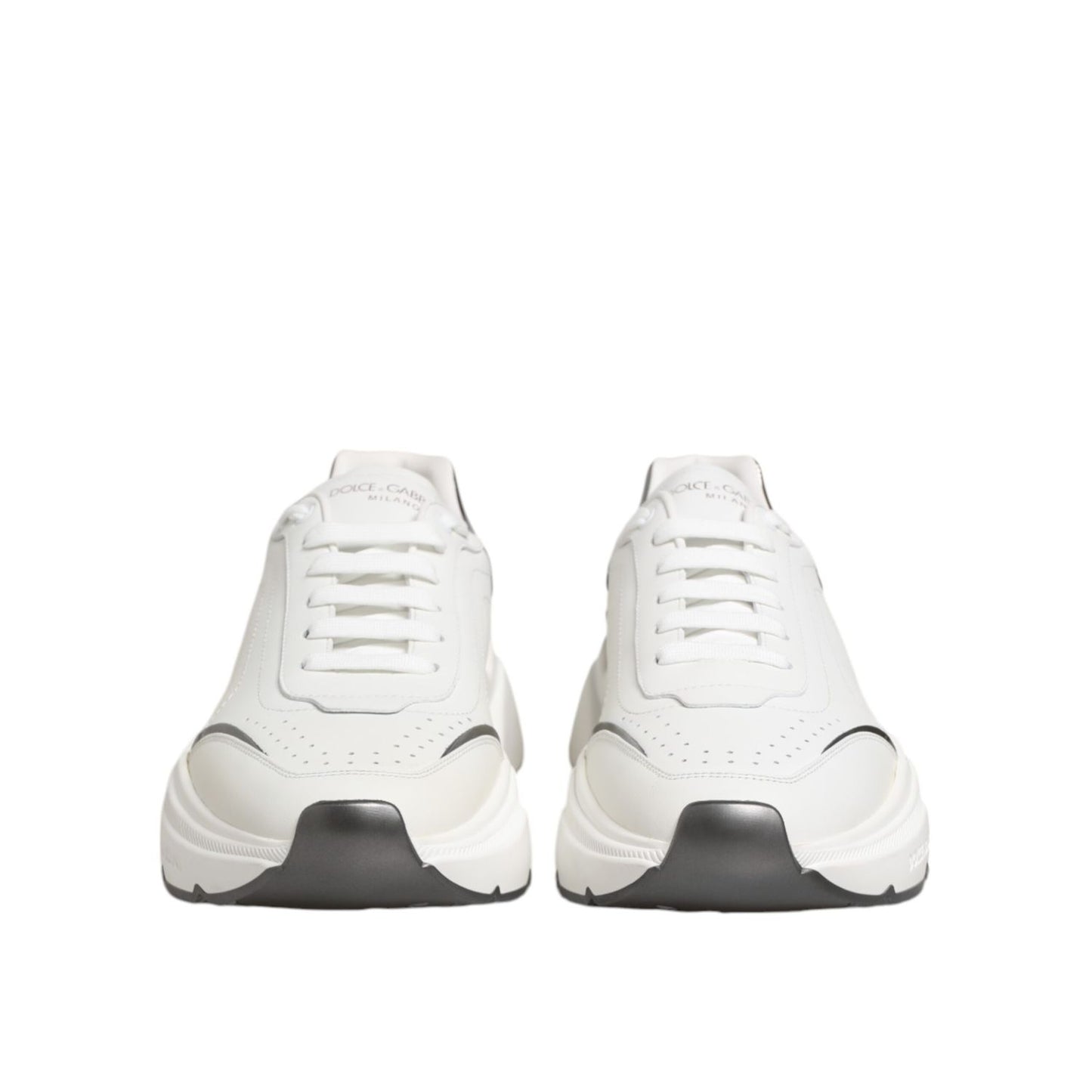 Dolce & Gabbana White Silver DAYMASTER Leather Sneakers Shoes