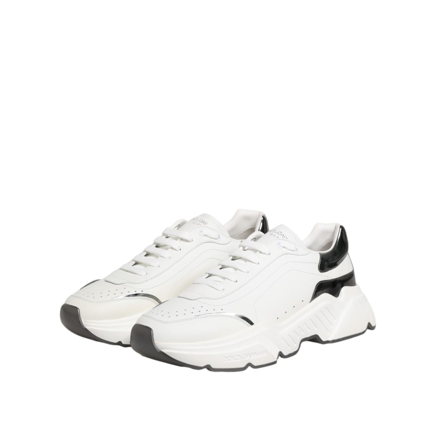 Dolce & Gabbana White Silver DAYMASTER Leather Sneakers Shoes