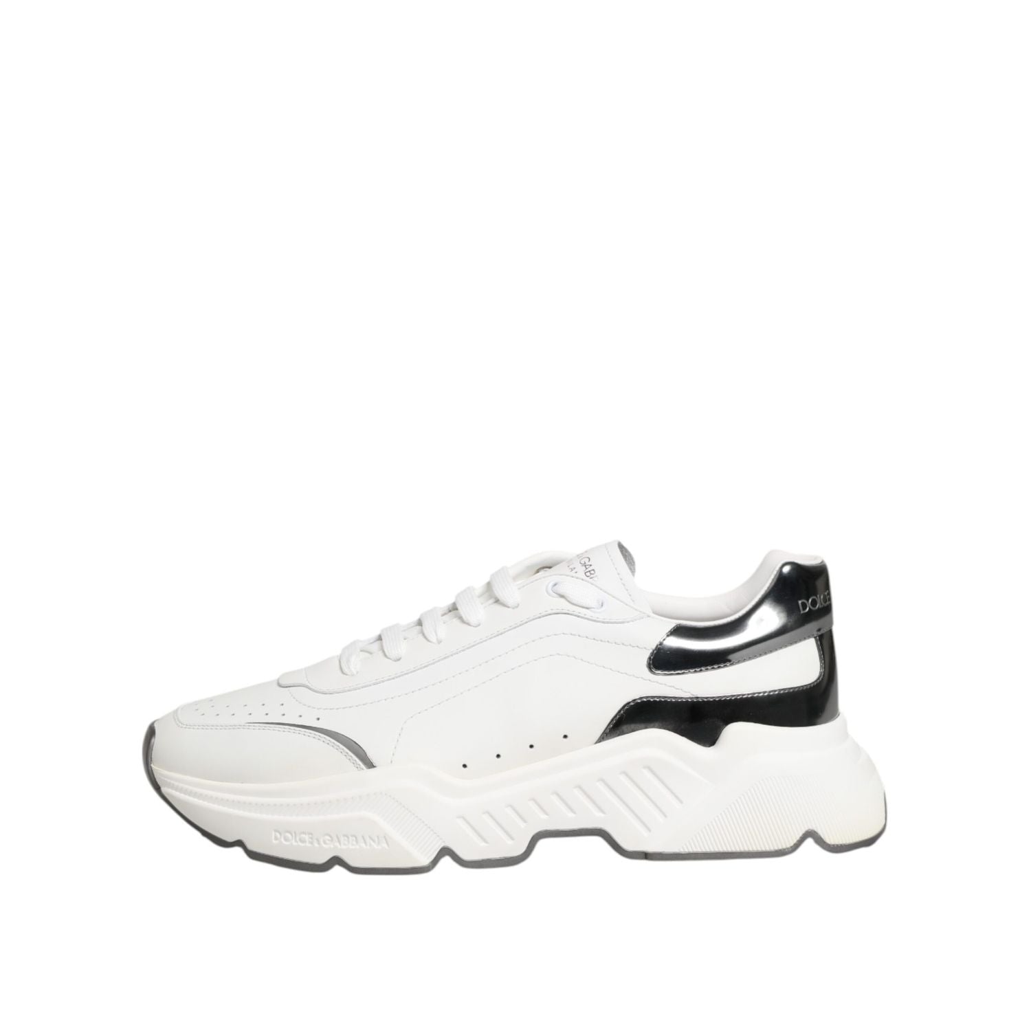 Dolce & Gabbana White Silver DAYMASTER Leather Sneakers Shoes