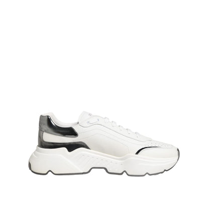 Dolce & Gabbana White Silver DAYMASTER Leather Sneakers Shoes