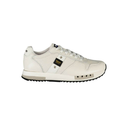 Blauer White Leather Men Sneaker with contrasting details and luxury logo, featuring a removable insole for personalized comfort.