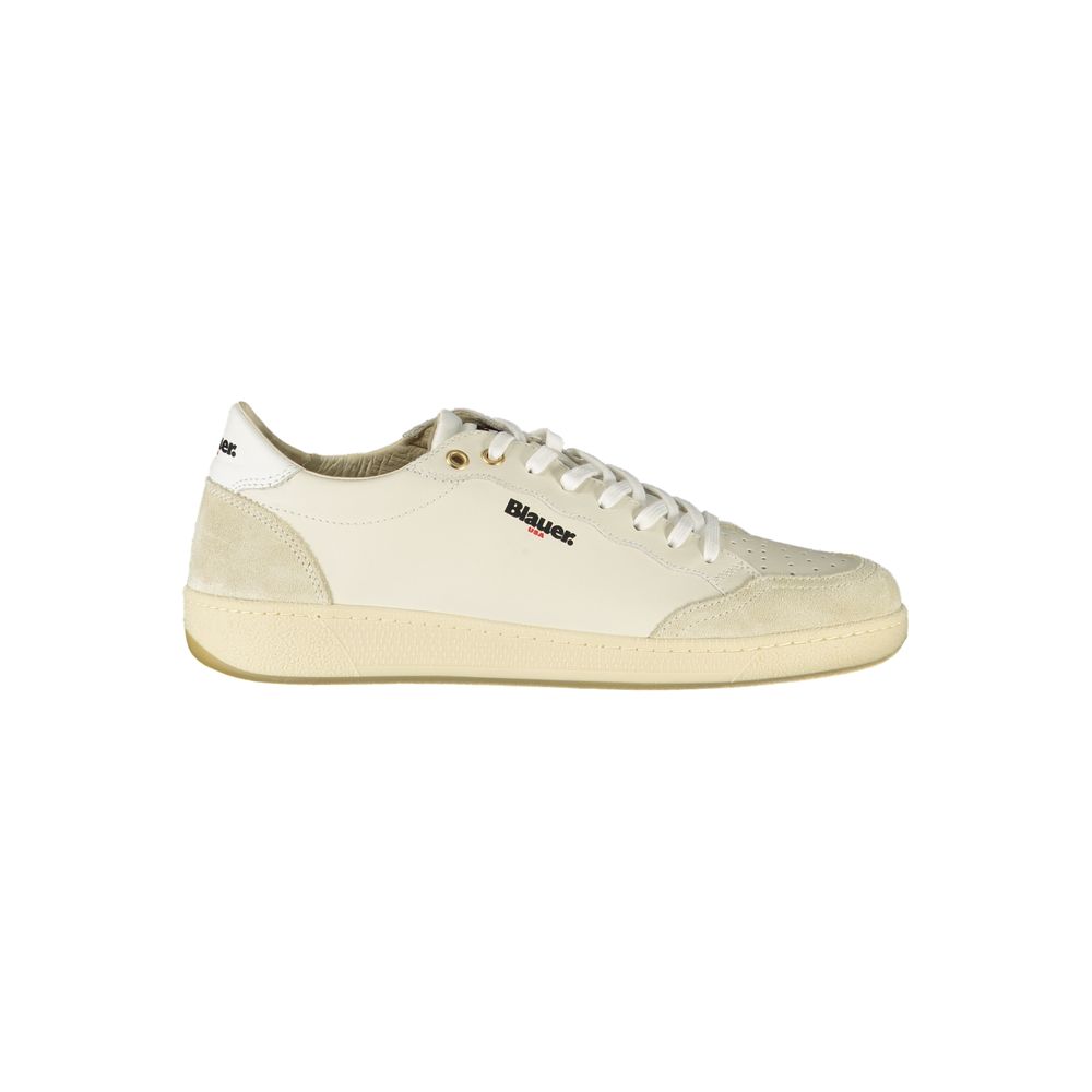 Blauer White Leather Men Sneaker - Stylish lace-up sports shoe with logo, comfortable insole, and contrasting details for modern men.