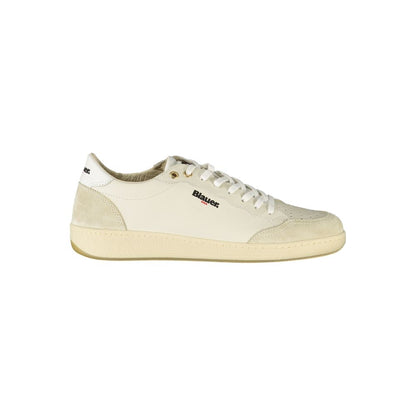 Blauer White Leather Men Sneaker - Stylish lace-up sports shoe with logo, comfortable insole, and contrasting details for modern men.