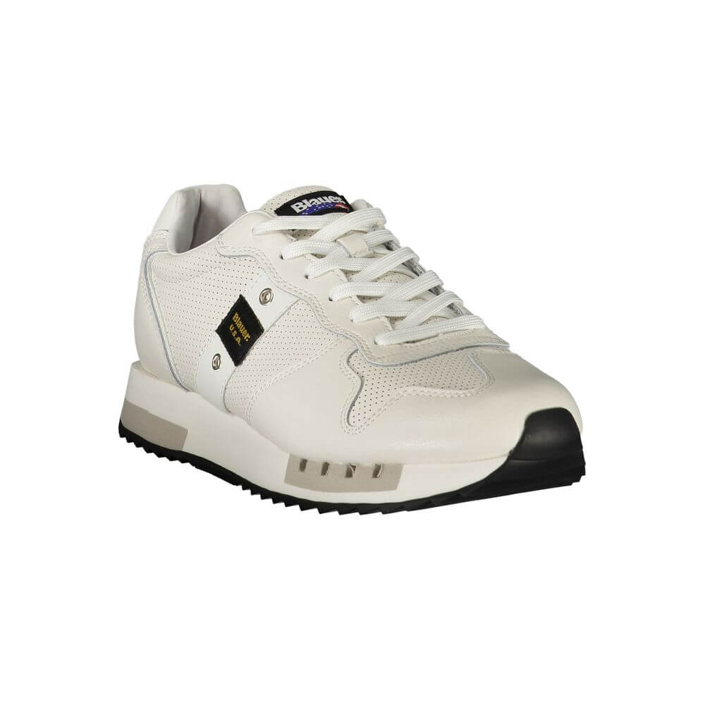 Blauer White Leather Men Sneaker with contrasting details and removable insole for style and comfort.
