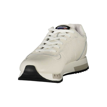 Blauer White Leather Men Sneaker with contrasting details and removable insole for style and comfort.