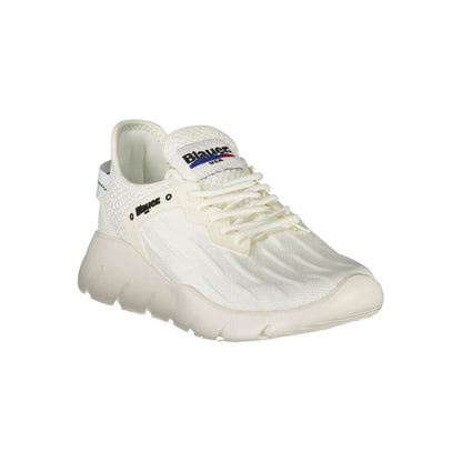 Blauer White Polyester Men Sneaker with bold details and sporty edge, featuring the iconic Blauer logo, urban style and comfort.