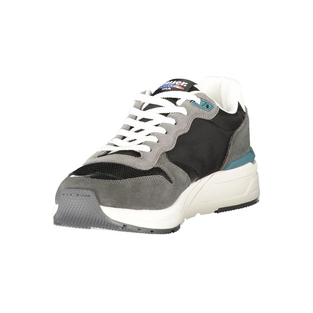 Blauer Black Leather Men Sneaker with sporty design, bold logo, and contrasting details, showcasing durability and comfort.
