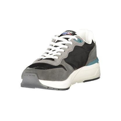 Blauer Black Leather Men Sneaker with sporty design, bold logo, and contrasting details, showcasing durability and comfort.