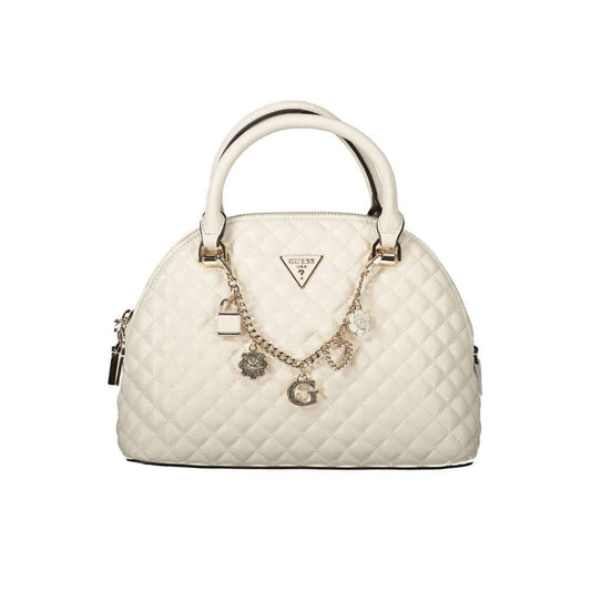Guess Jeans White Polyethylene Women Handbag with iconic logo and charm detail, versatile and stylish for fashion-forward individuals.