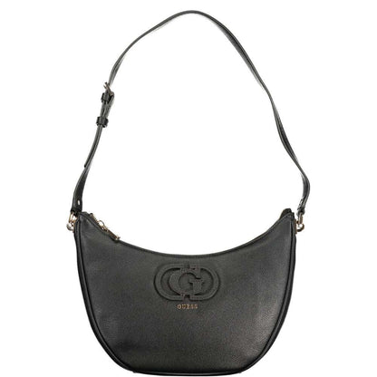 Guess Jeans Black Polyethylene Women Handbag with adjustable shoulder strap and zip closure, featuring external and internal pockets.
